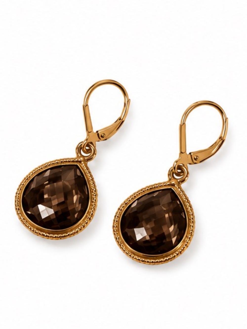 NEW -  Genuine Smoky Quartz & Gold Fill Ear Wires Teardrop Dangle Earrings 1.5”
